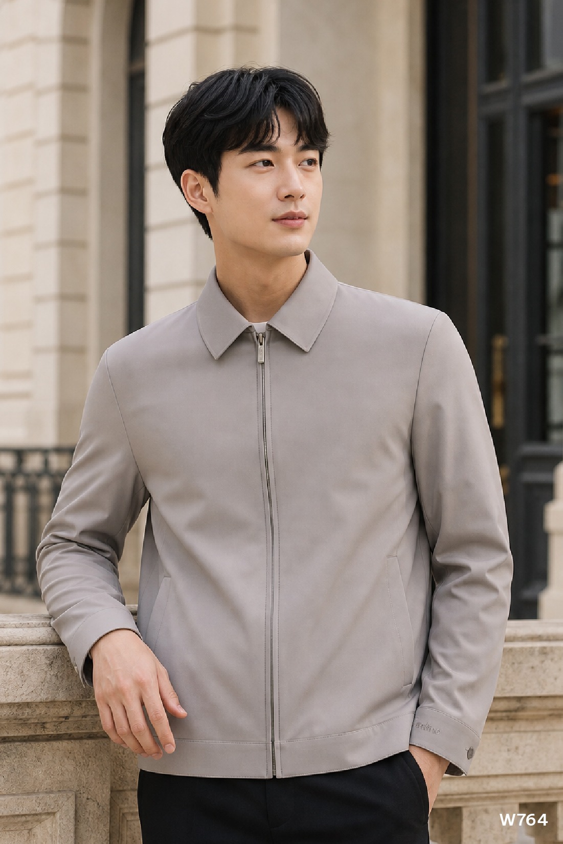 Áo jacket premium nam Santino màu ghi sáng | W764